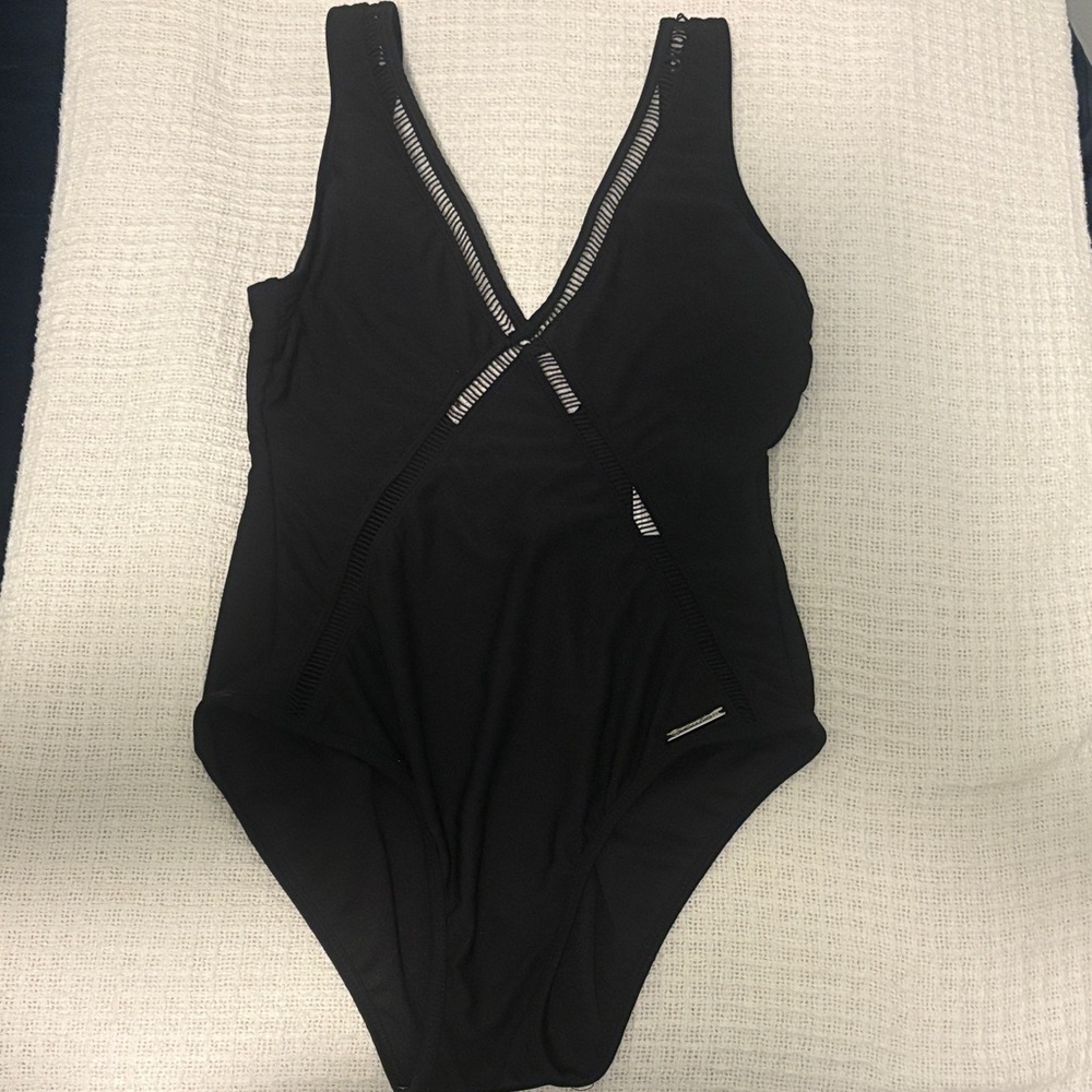 MICHAEL Michael Kors Black One-Piece Swimsuit with V-Neck